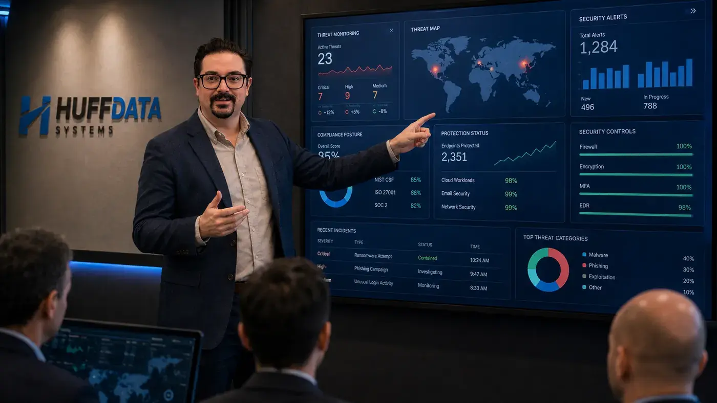 Huff Data Systems cybersecurity dashboard presentation